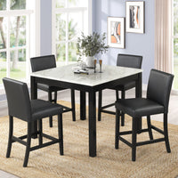 Dior 5PCS Counter Height Faux Marble Table & 4 Black Faux Leather Counter Height Chairs Dining Set