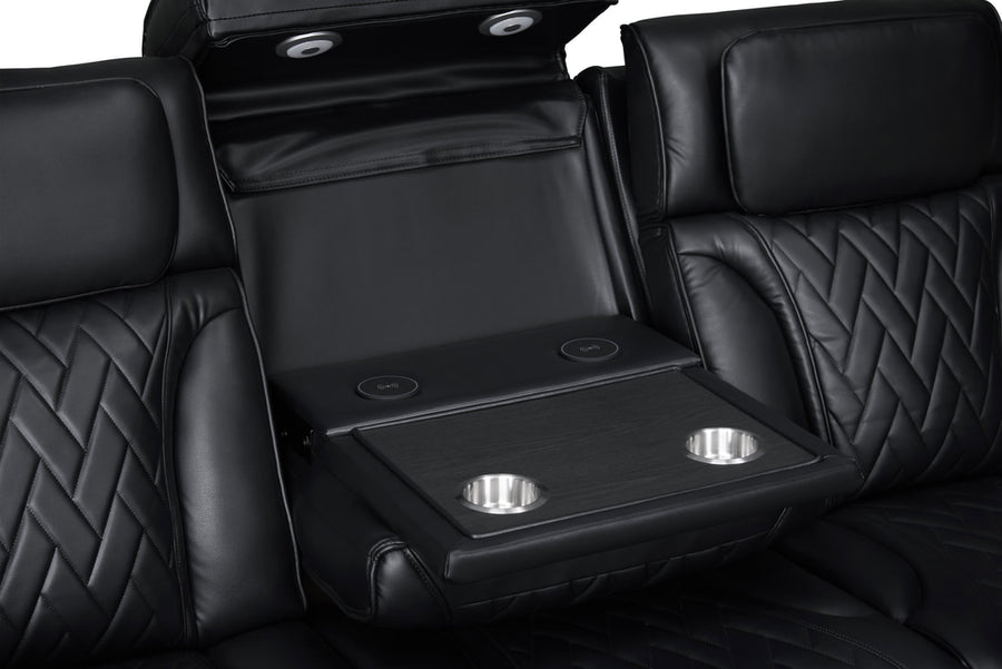 Dubai Sand/Black - 3PC Power Reclining Set-POWER RECLINING POWER HEADREST -HIDDEN STORAGE IN EACH ARM-LED LIGHTS, BLUETOOTH SPEAKER