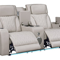 Dubai Sand/Black - 3PC Power Reclining Set-POWER RECLINING POWER HEADREST -HIDDEN STORAGE IN EACH ARM-LED LIGHTS, BLUETOOTH SPEAKER