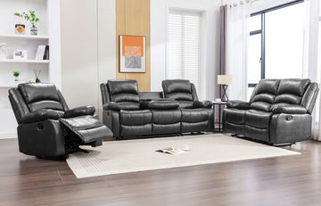 Dynamo2-Black 3PC Reclining Set, Sofa w/ drop down + 2 cupholders, Loveseat & Rocking Chair