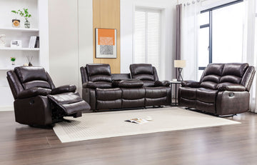 Dynamo2-Espresso 3PC Reclining Set, Sofa w/ drop down + 2 cupholders, Loveseat & Rocking Chair / PRE-ORDER