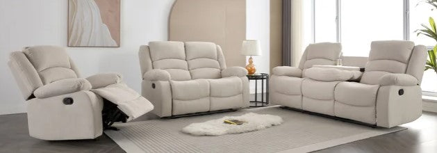 Dynamo2-SAND 3PC Reclining Set, Sofa w/ drop down + 2 cupholders, Loveseat & Rocking Chair / PRE-ORDER