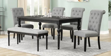 Farah Gray 6-Piece Dining Room Set, Table + 4 Chair + Bench Set