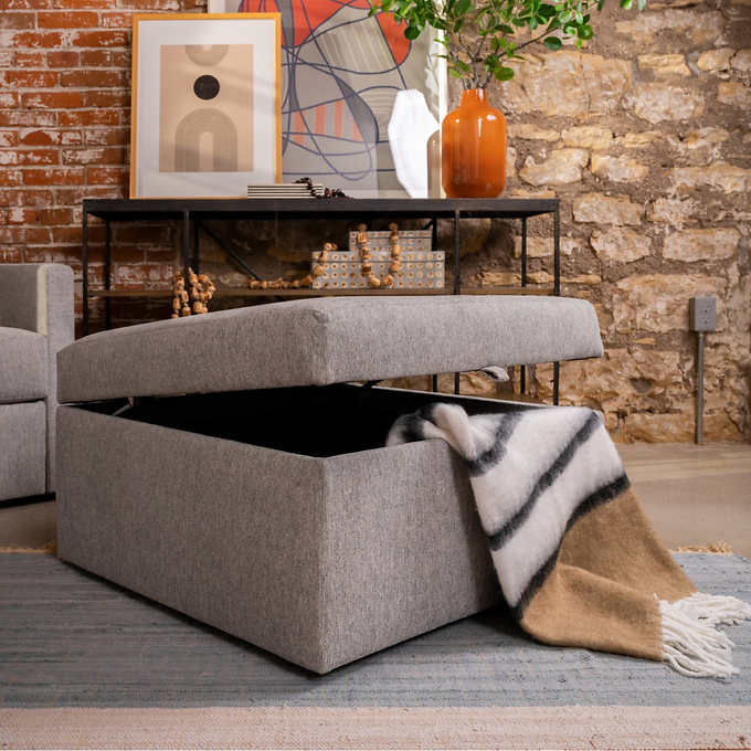 Flexsteel Modular Sectional with Storage Ottoman in Pebble Gray