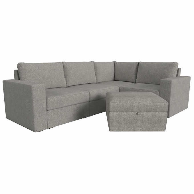 Flexsteel Modular Sectional with Storage Ottoman in Pebble Gray