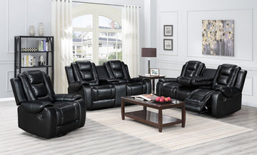 Jordan Black Leather Gel 3-Piece Reclining Set, Sofa with Drop Down, Recliner Loveseat with Console & Gliders, Recliner Swivel Chair