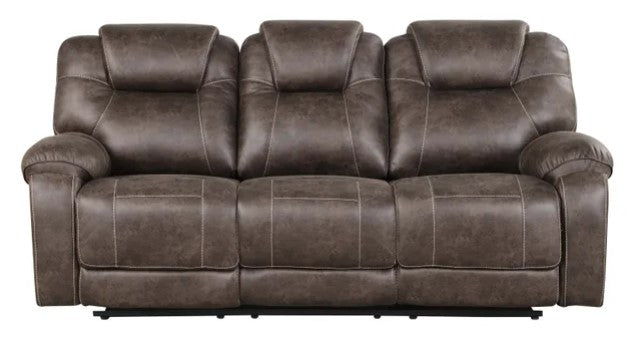 Madrid - 3PC **OVERSIZED** Fabric Chocolate Reclining Set ( Sofa w/ Drop Down Table with Cupholders & Power Box (USB/Power Outlets) - Loveseat with Storage Console - Recliner Chair )