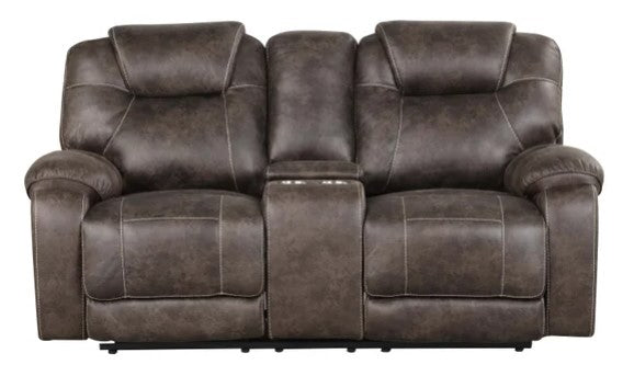 Madrid - 3PC **OVERSIZED** Fabric Chocolate Reclining Set ( Sofa w/ Drop Down Table with Cupholders & Power Box (USB/Power Outlets) - Loveseat with Storage Console - Recliner Chair )