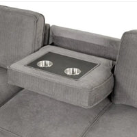 Marcos Gray Sleeper Sectional, With Pull-Out Bed, Storage Chaise, Drop Down Table + 2 Cupholders & 2 USB Charging Ports