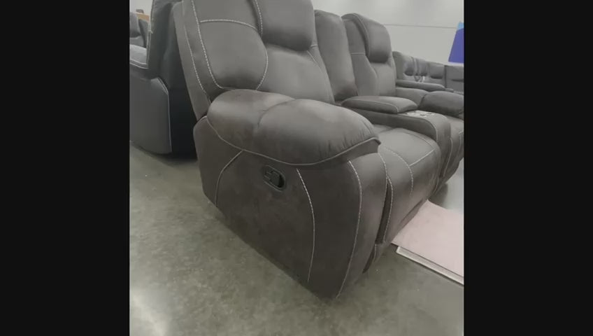 Madrid - 3PC **OVERSIZED** Fabric Chocolate Reclining Set ( Sofa w/ Drop Down Table with Cupholders & Power Box (USB/Power Outlets) - Loveseat with Storage Console - Recliner Chair )