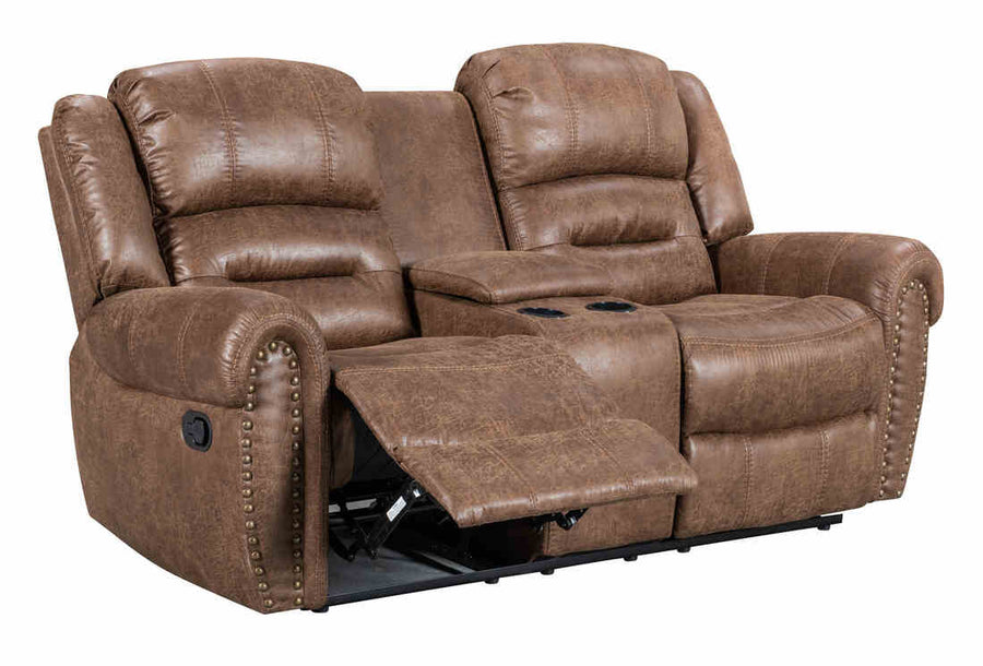 Rivercreek2023 - 3pc Brown Reclining Set in Palomino, Sofa with Drop Down Table with Cupholders, Loveseat includes storage with cupholders & Rocking Chair / PRE-ORDER