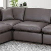 SKY Bronze Leather Gel Modular Sectional, Sturdy solid wood frame, Feather & Plush Cotton Cushions, Equipped with plastic foot glides, the corner piece includes two back pillows and a throw pillow