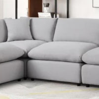 SKY Gray Linen Modular Sectional, Sturdy solid wood frame, Feather & Plush Cotton Cushions, Equipped with plastic foot glides, the corner piece includes two back pillows and a throw pillow