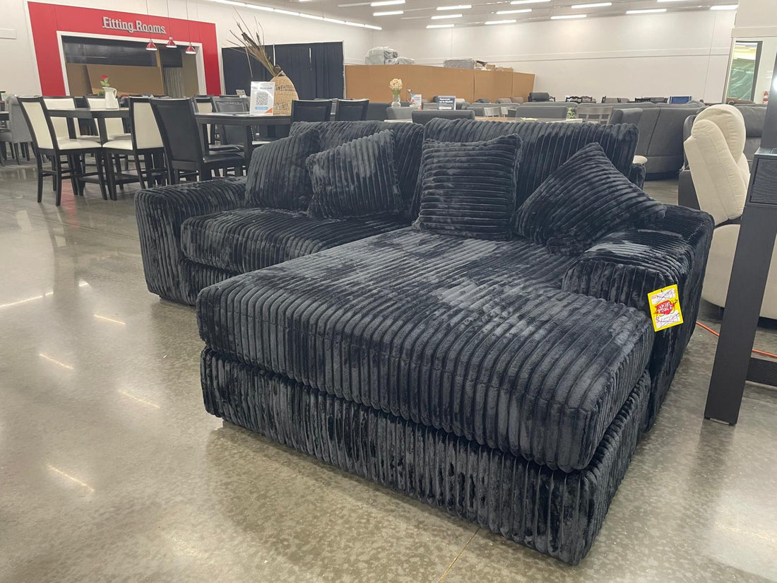 SUNDAY BLACK/BEIGE/GRAY L-SHAPED OVERSIZED SECTIONAL w/Reversible Back-Seat Cushions