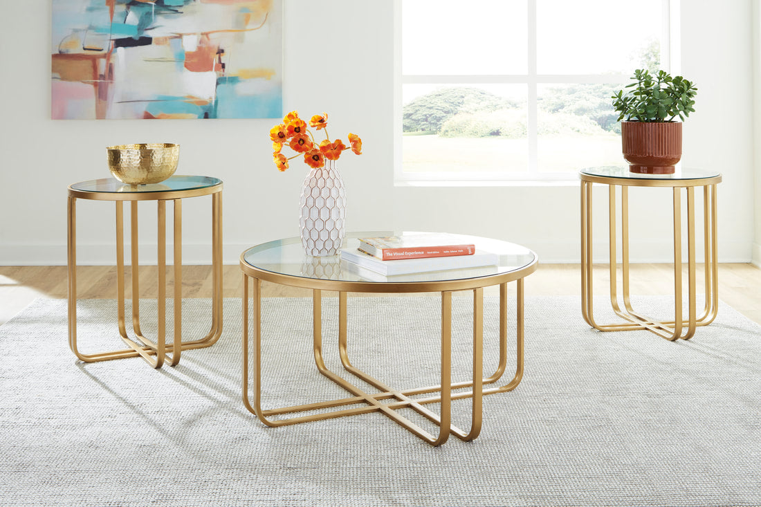 T398-13 Gold Occasional Table Set