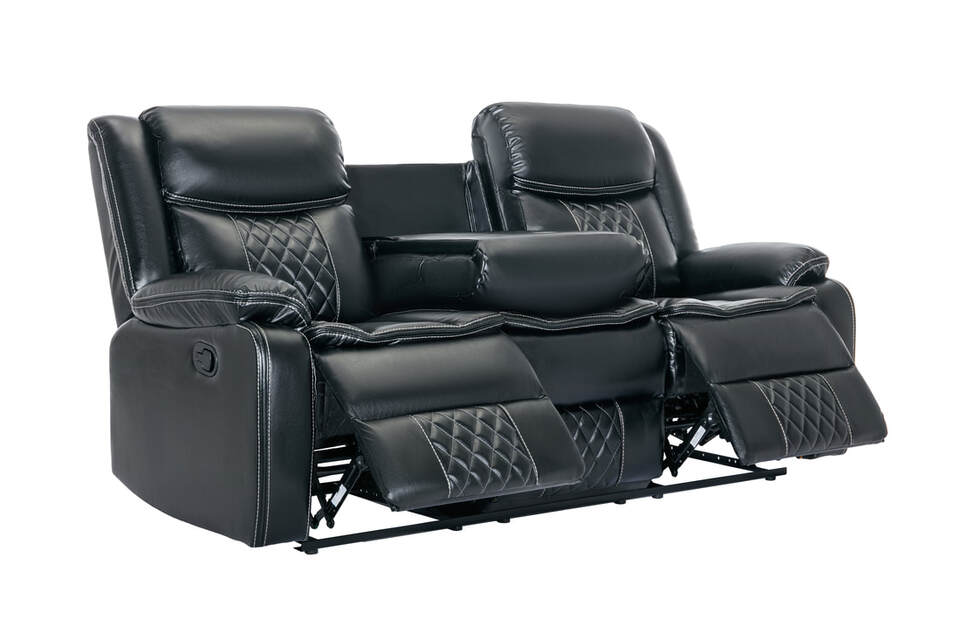 Weston Black - 3PC Reclining Living Room Set - Sofa Drop Down Table with Power Outlet/USB Charging Ports, Loveseat with Gliders and Storage Console with Power Outlet/USB Charging Ports & Rocking Chair / PRE-ORDER