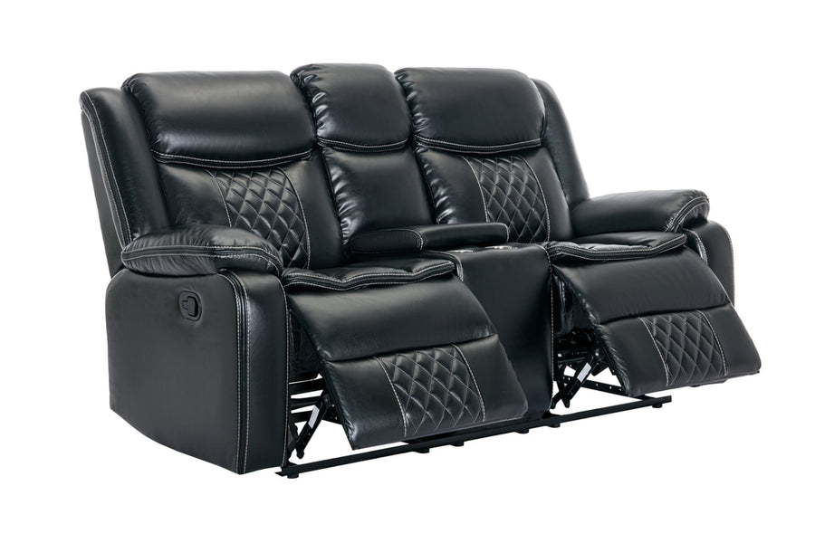 Weston Black - 3PC Reclining Living Room Set - Sofa Drop Down Table with Power Outlet/USB Charging Ports, Loveseat with Gliders and Storage Console with Power Outlet/USB Charging Ports & Rocking Chair / PRE-ORDER