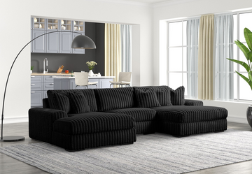 XL SUNDAY BLACK/BEIGE/GRAY U-SHAPED OVERSIZED SECTIONAL w/Reversible Back-Seat Cushions