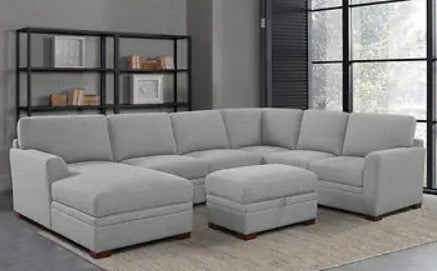 Thomasville Langdon Fabric Sectional with Storage Ottoman Gray, Solid Wood Legs ** SALE**