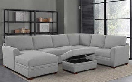 Thomasville Langdon Fabric Sectional with Storage Ottoman Gray, Solid Wood Legs ** SALE**