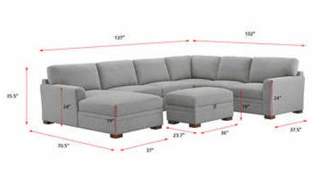 Thomasville Langdon Fabric Sectional with Storage Ottoman Gray, Solid Wood Legs ** SALE**