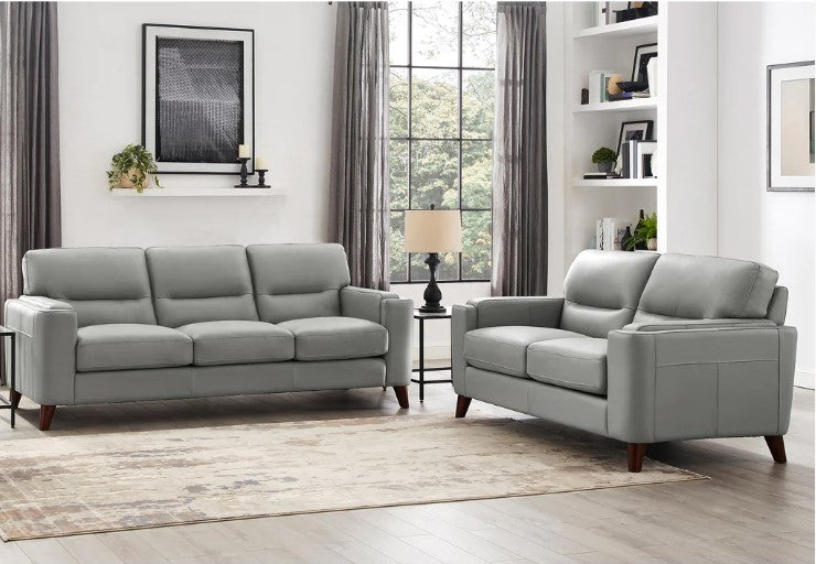 Sorena 2-Piece Leather Sofa and Loveseat Set, Light Gray