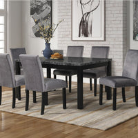 7PC-GREY- DINNING SET (FAUX MARBLE TOP), Grey Velvet Chair