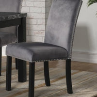 7PC-GREY- DINNING SET (FAUX MARBLE TOP), Grey Velvet Chair