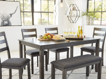 GRAY - 6PC TABLE, (4) CHAIRS , BENCH