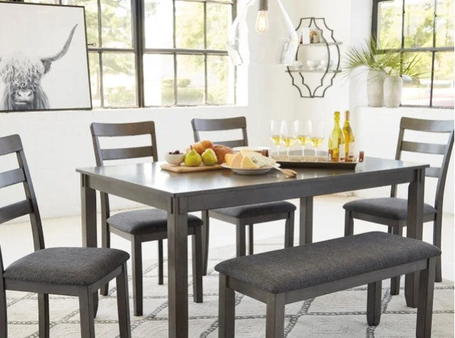 Signature Design by Ashley Bridson Modern 6 Piece Dining Set, Includes Dining Table, 4 Chairs & Bench, Gray