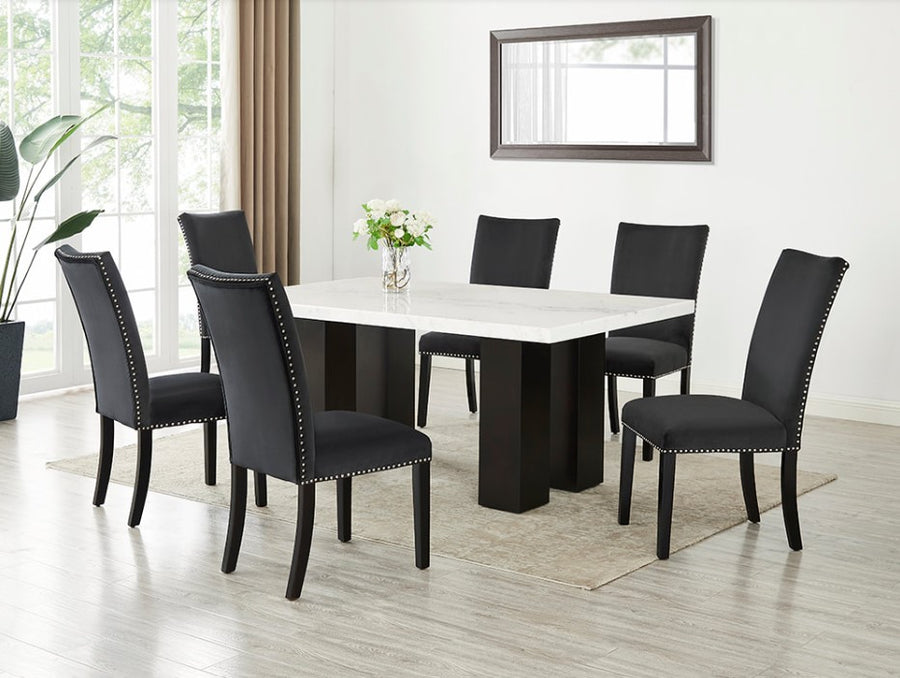 Finland Black - (GENUINE MARBLE) Table & 6-Chairs Genuine Marble Top Table