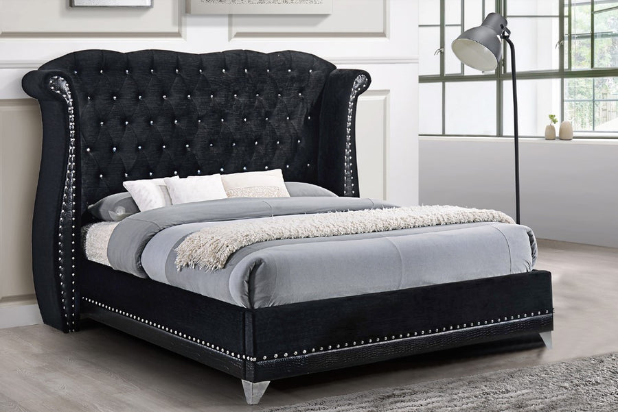 Queen Black Velvet with Diamonds, with metal legs bed