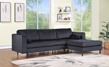 Roxy Black Velvet RAF Sectional, Black