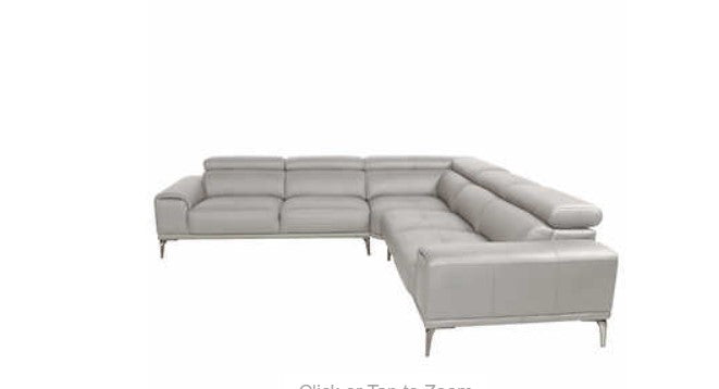 Quinton Top Grain Leather Sectional with Adjustable Headrests, Blue, Mirrored Gunmetal Gray Legs