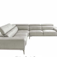 Quinton Top Grain Leather Sectional with Adjustable Headrests, Blue, Mirrored Gunmetal Gray Legs