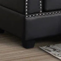 Sienna Black Faux Leather Sectional with Ottoman, Modern sectional & ottoman set with nailhead trim