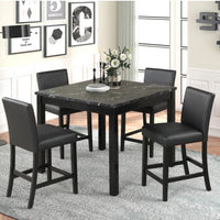 Dior 5PCS Counter Height Faux Marble Table & 4 Black Faux Leather Counter Height Chairs Dining Set