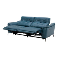 Carvel Top-grain Leather Power Reclining Sofa with Power Headrest, Teal(2 USB ports-Metal legs-Foam seat cushion)