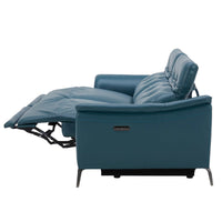 Carvel Top-grain Leather Power Reclining Sofa with Power Headrest, Teal(2 USB ports-Metal legs-Foam seat cushion)