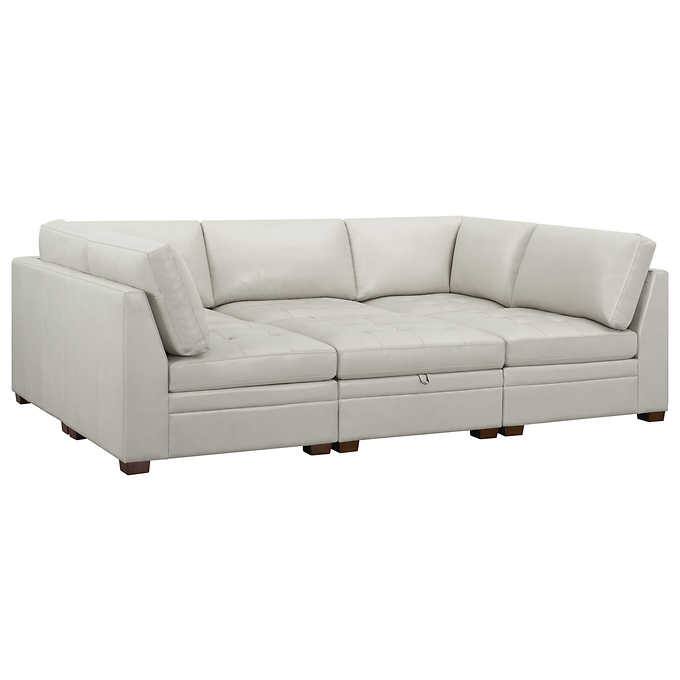 Thomasville Tisdale Leather Sectional with Storage Ottoman Cream