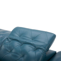 Carvel Top-grain Leather Power Reclining Sofa with Power Headrest, Teal(2 USB ports-Metal legs-Foam seat cushion)