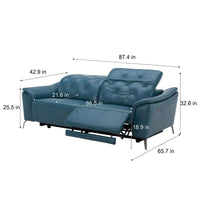 Carvel Top-grain Leather Power Reclining Sofa with Power Headrest, Teal(2 USB ports-Metal legs-Foam seat cushion)