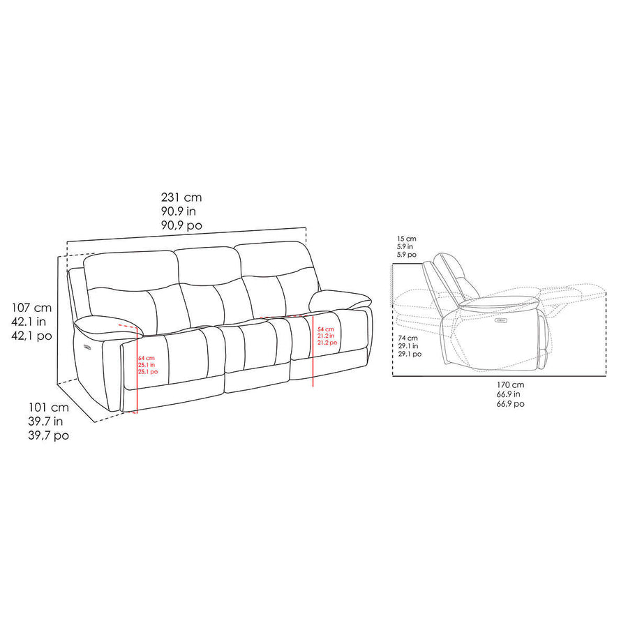 Messina Leather Power Reclining Sofa with Power Headrests