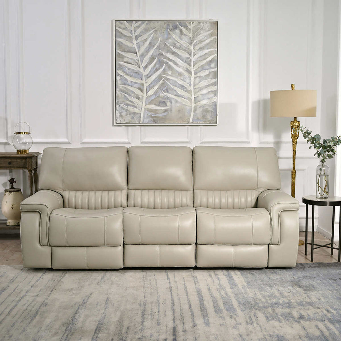 Williamton Leather Power Reclining Sofa with Power Headrests, Beige