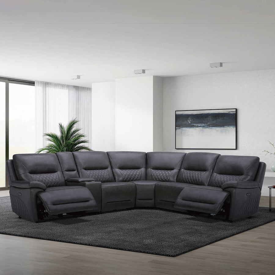 Ryerson 6-piece Power Reclining Leather Sectional with Power Headrests